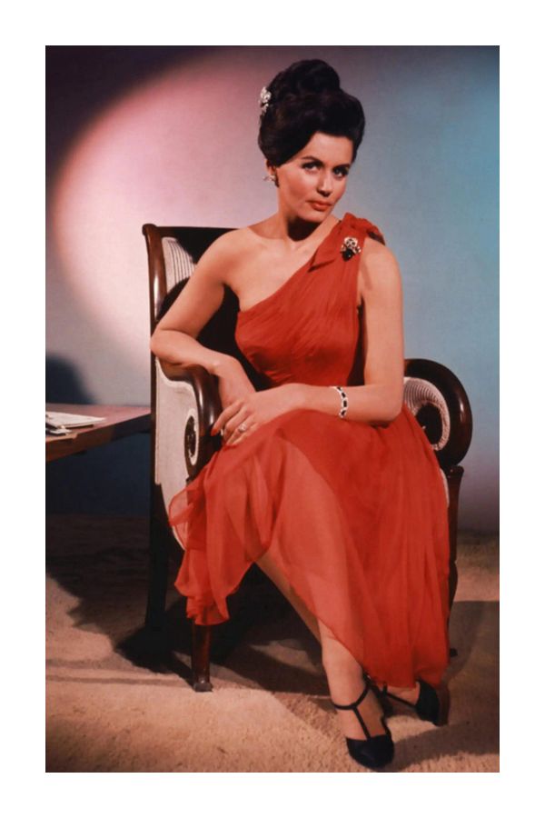 Sylvia Trench Red One-shoulder Chiffon Dress 007 Movie James Bond Girl Fashion