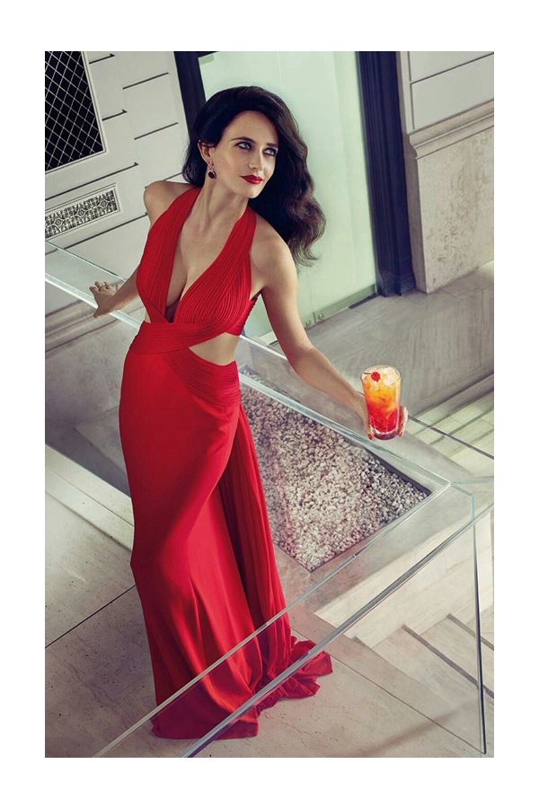 Eva Green Inspired Red Halter V-neck Celebrity Formal Evening Dress