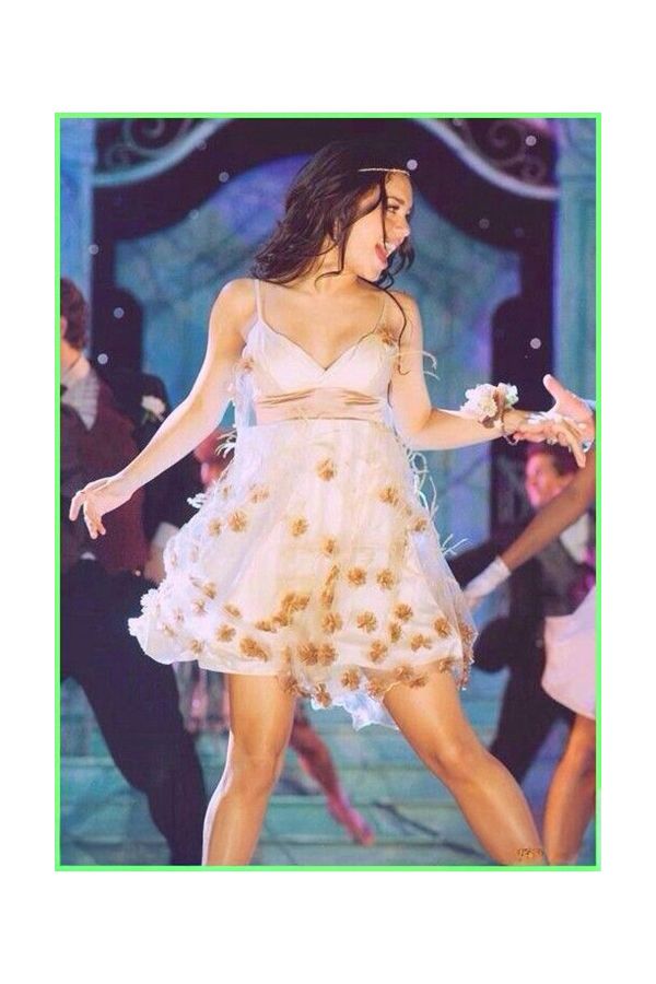 Gabriella Montez Champagne Floral Appliqué Spaghetti Strap Tulle Mini Prom Dress High School Musical 3