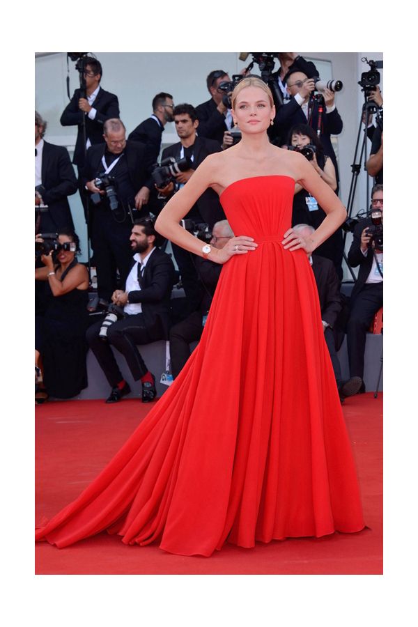 Gabriella Wilde Red Strapless Chiffon Celebrity Prom Dress Venice Film Festival