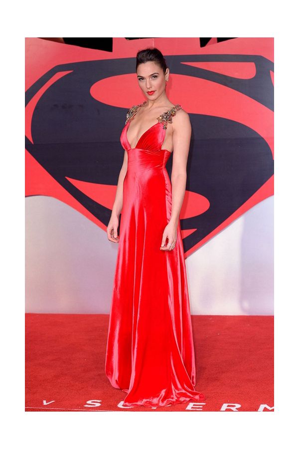 Gal Gadot Red V-neck Velvet Formal Prom Dress Batman V Superman Premiere