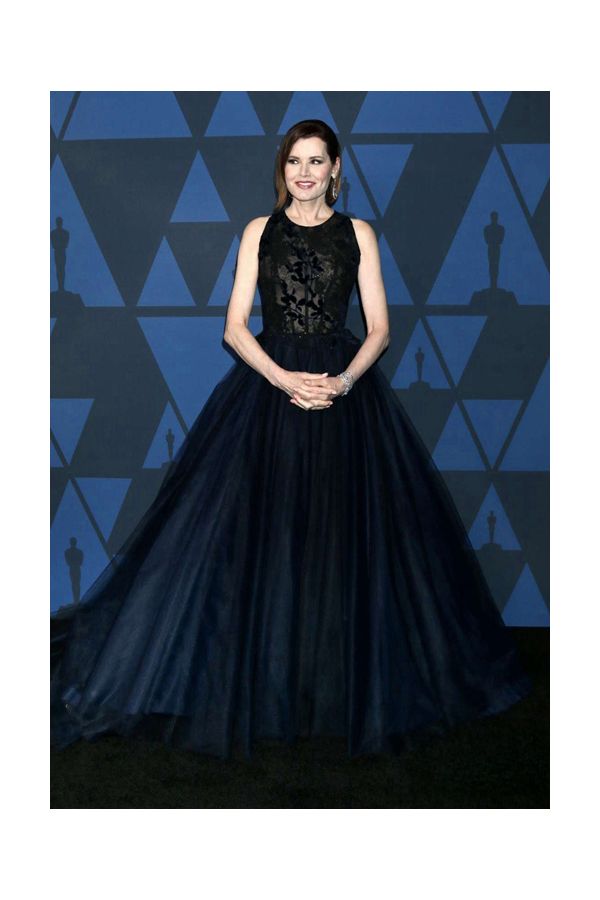 Geena Davis Black Lace Tulle Celebrity Evening Prom Dress Governors Awards 2019