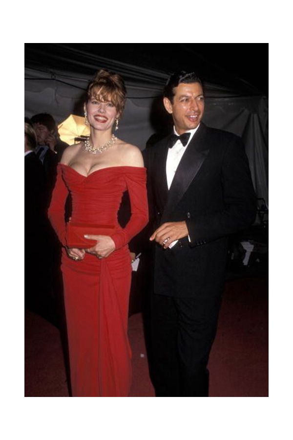 Geena Davis Red Off-the-shoulder Long-sleeve Celebrity Evening Dress Oscars 1990