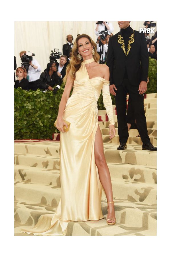 Gisele Bundchen Gold Satin Celebrity Dress with Slit Met Gala 2018