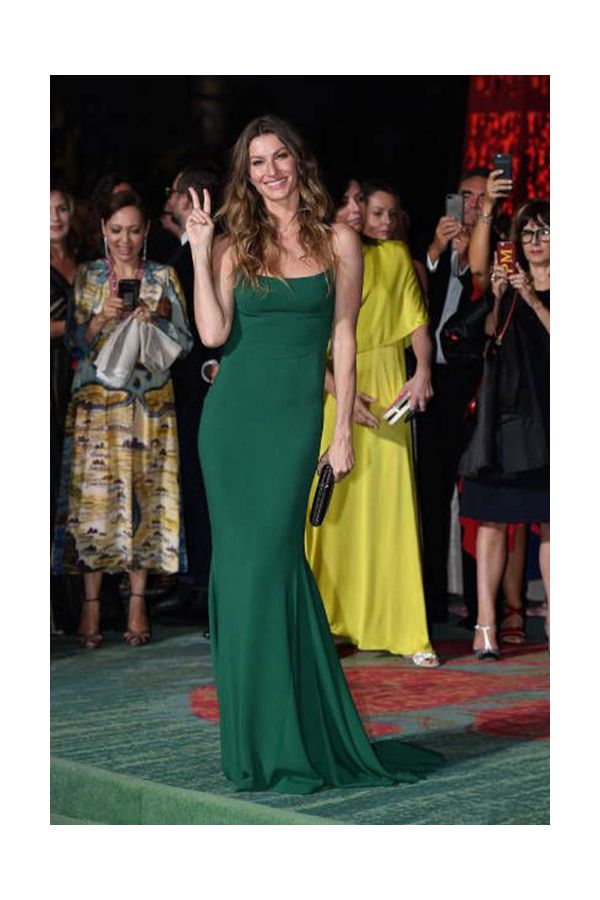 Gisele Bundchen Green Spaghetti Straps Mermaid Formal Prom Celebrity Dress