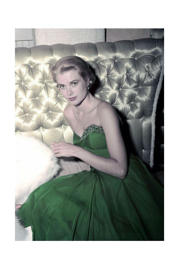 Grace Kelly Emerald Green Chiffon Strapless 1950s Celebrity Formal Evening Dress
