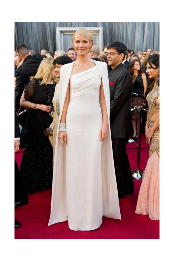 Gwyneth Paltrow White Formal Dress with Cape Oscars 2012 Red Carpet