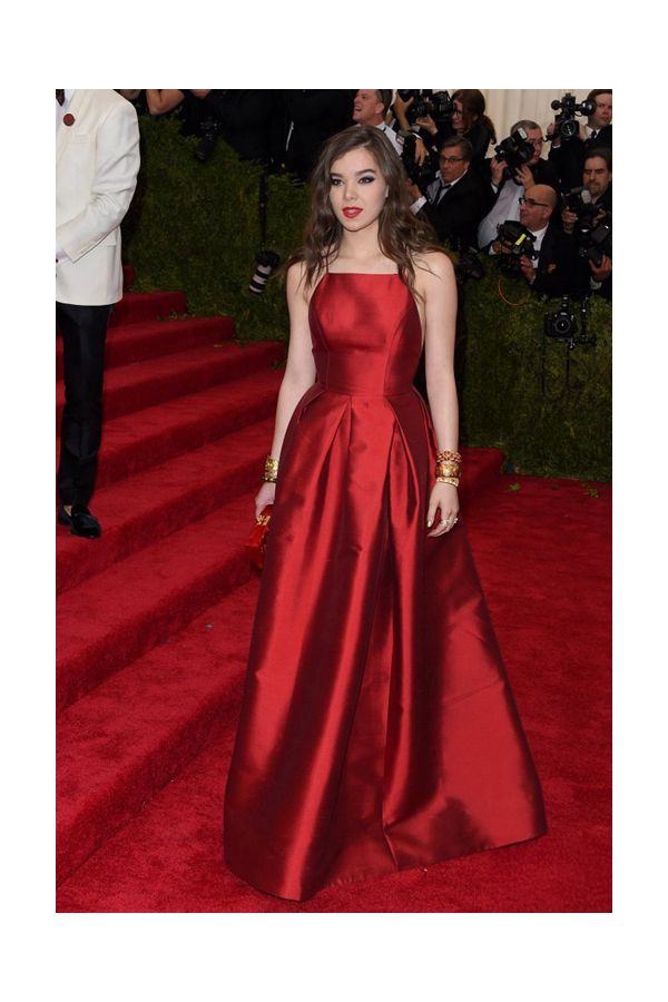 Ruby Reverie – Met Gala 2015–Inspired Red Satin Square-Neck Ball Gown