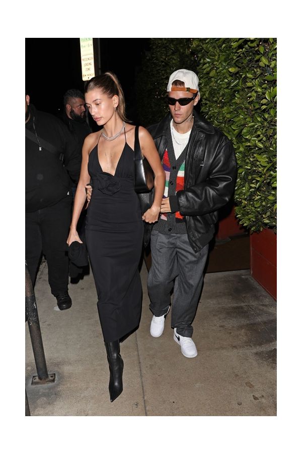 Hailey Bieber Inspired Black Halter Backless Dress with Slit – Sexy and Sophisticated Night Out Look
