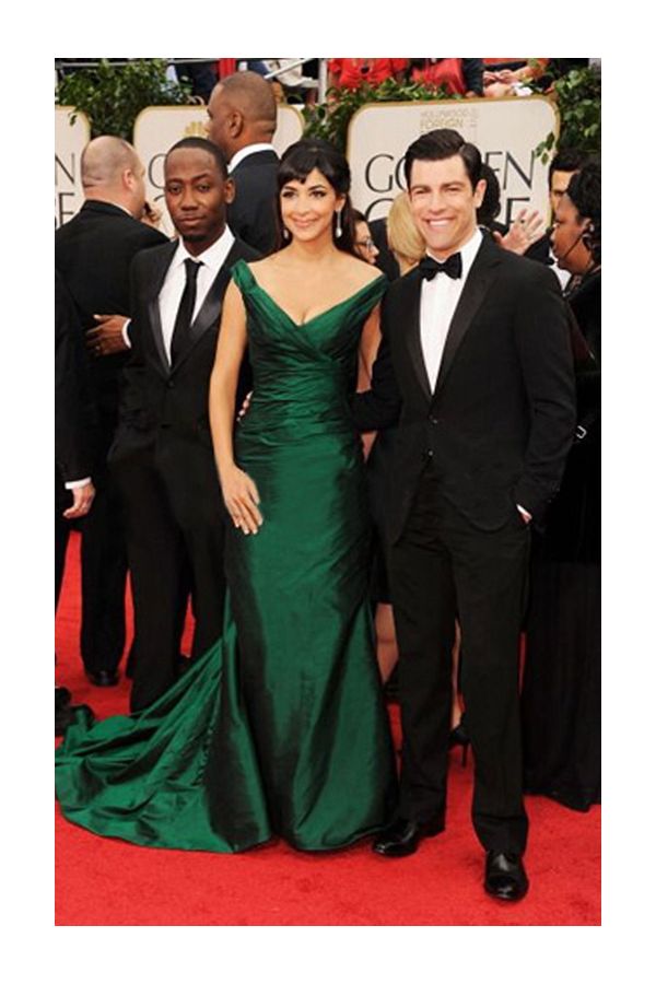 Hannah Simone Inspired Green Off-the-shoulder Evening Dress Golden Globes 2012