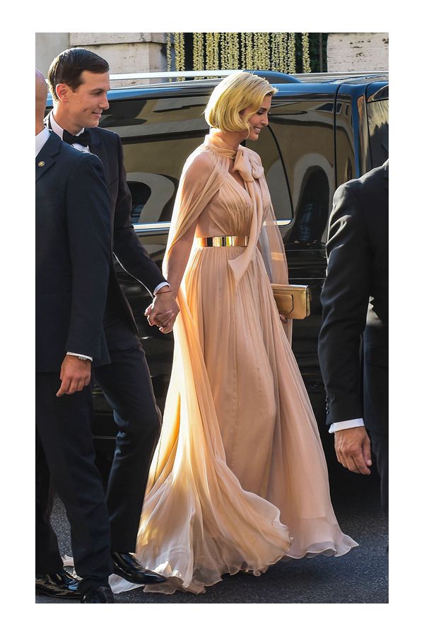 Ivanka Trump Nude Chiffon Cape Formal Dress Misha Nonoo Wedding