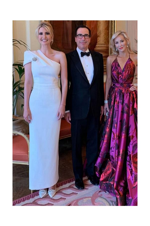 Majestic Poise – Ivanka Trump White One-Shoulder Sheath Midi Dress