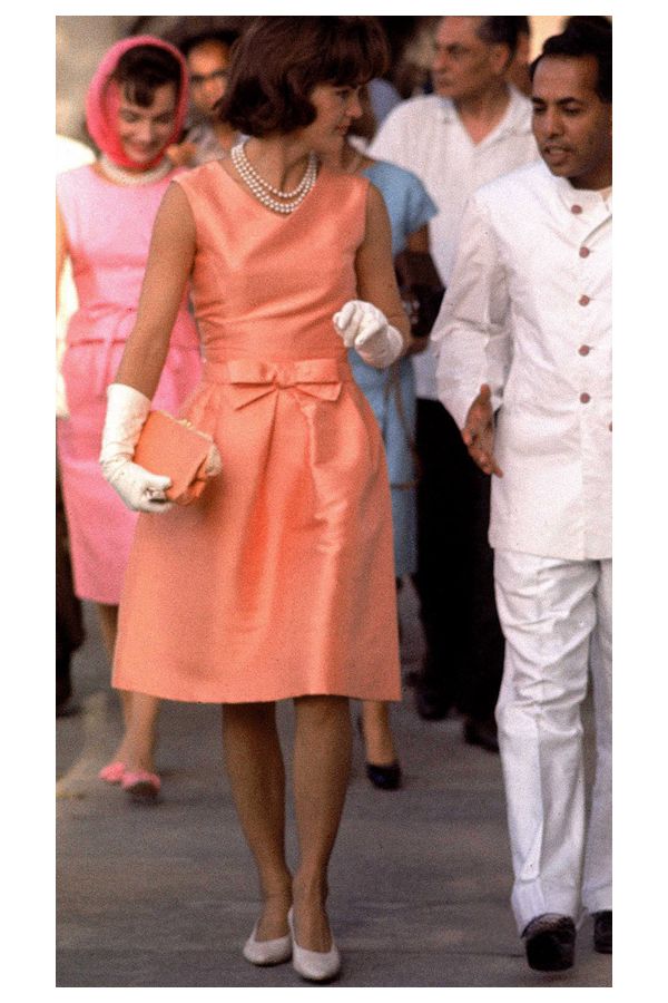 Jackie Kennedy Inspired Short Coral Pink Cocktail Party Celebrity Dress