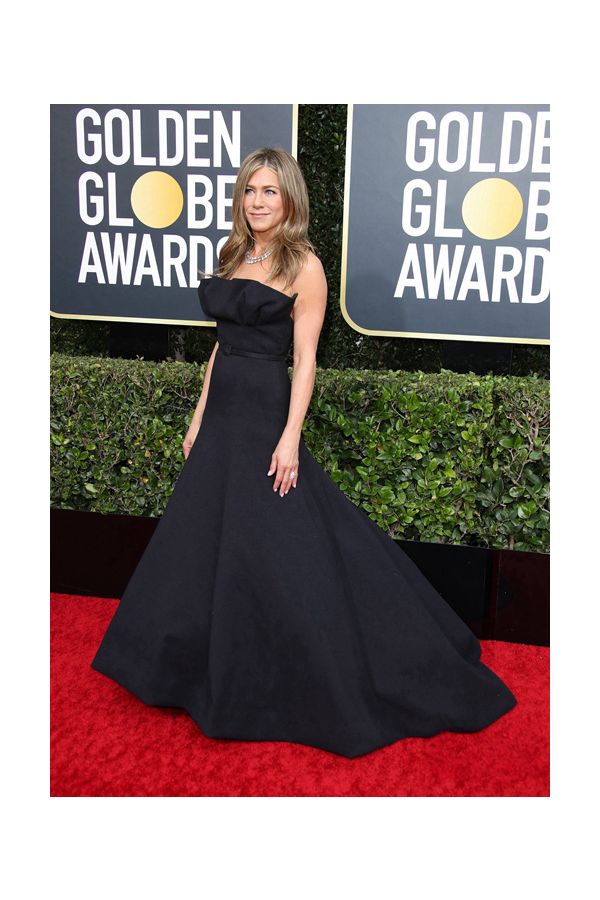 Jennifer Aniston Black Strapless Ball Gown Formal Prom Dress Golden Globes 2020