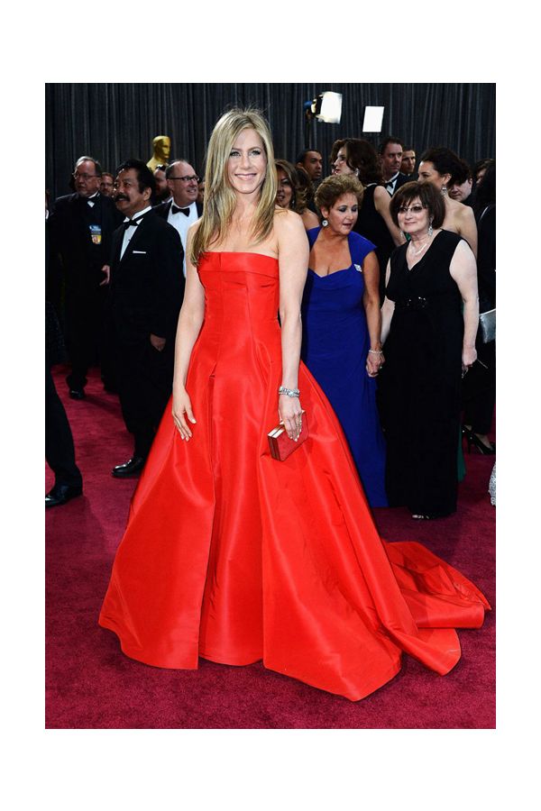 Jennifer Aniston Red Strapless Ball Gown Oscars 2013