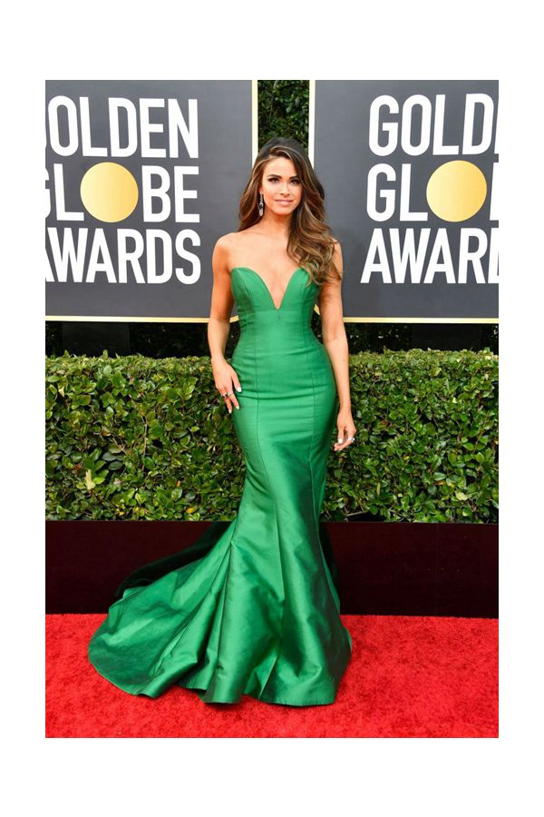 Jennifer Lahmers Green Strapless Mermaid Formal Prom Dress Golden Globes 2020