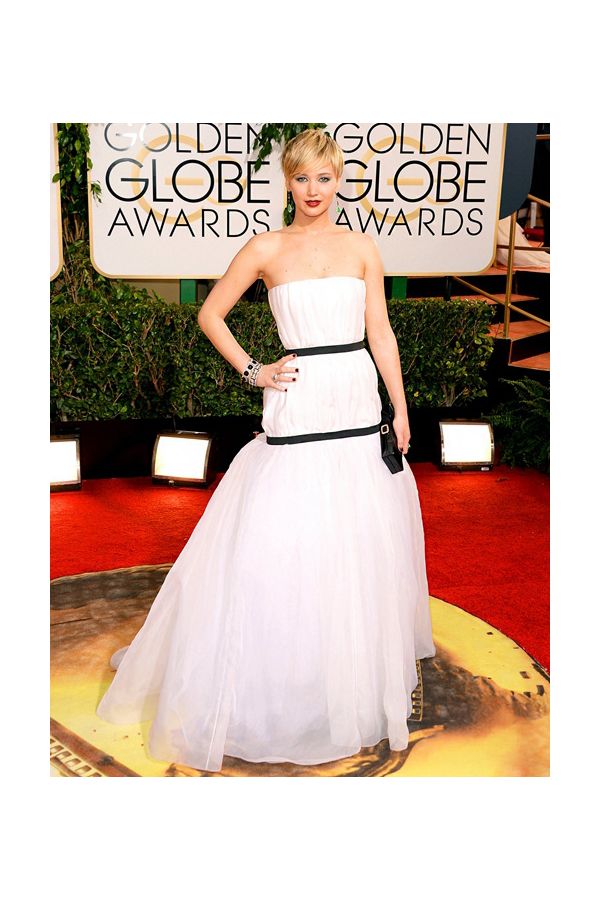 Jennifer Lawrence White Strapless Formal Prom Celebrity Dress Golden Globes 2014