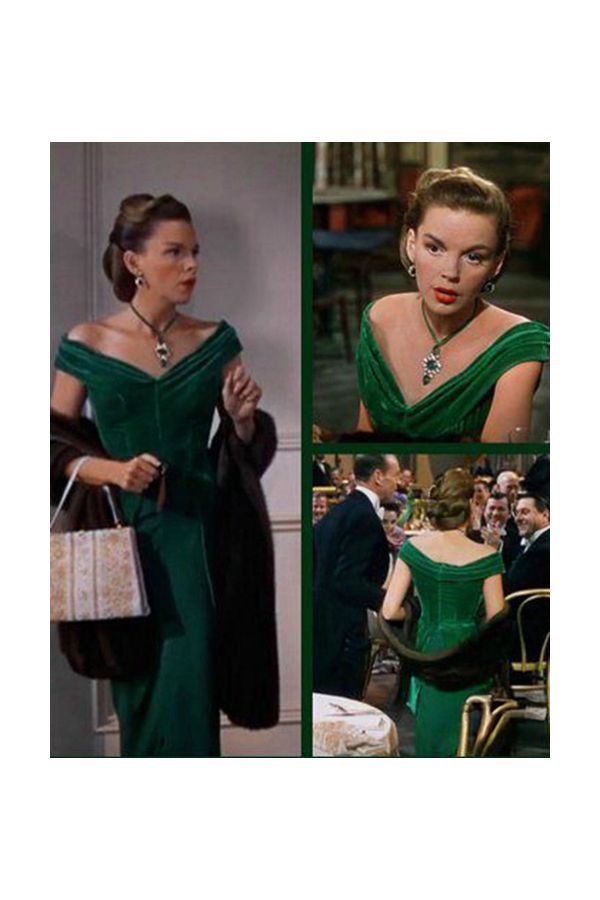 Judy Garland Green Off-the-shoulder Velvet Evening Dress in Movie "Easter Parade"