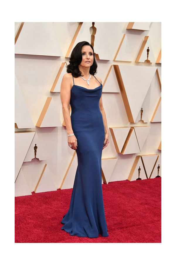 Julia Louis-Dreyfus Navy Satin Mermaid Formal Evening Celebrity Dress Oscars 2020