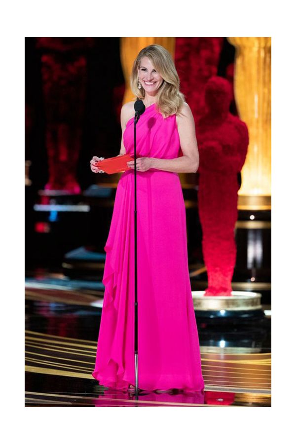 Julia Roberts Fuchsia Pink One-shoulder Chiffon Formal Dress Oscars 2019