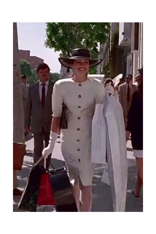 Julia Roberts Inspired White Button Front Midi Dress in Movie "Pretty Woman"