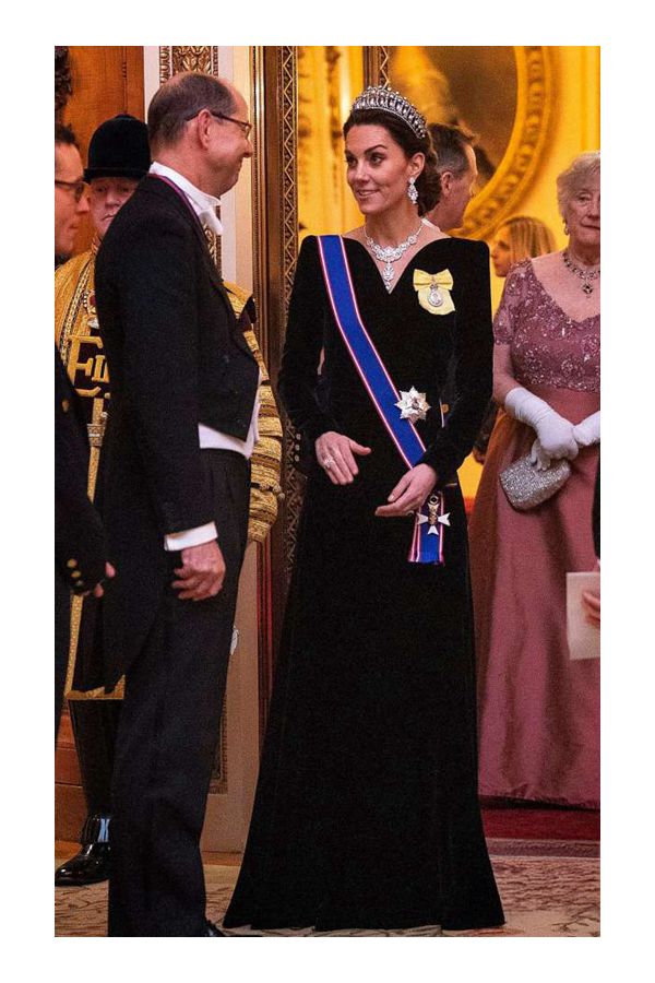Kate Middleton Black Velvet Long-sleeve Formal Evening Celebrity Dress