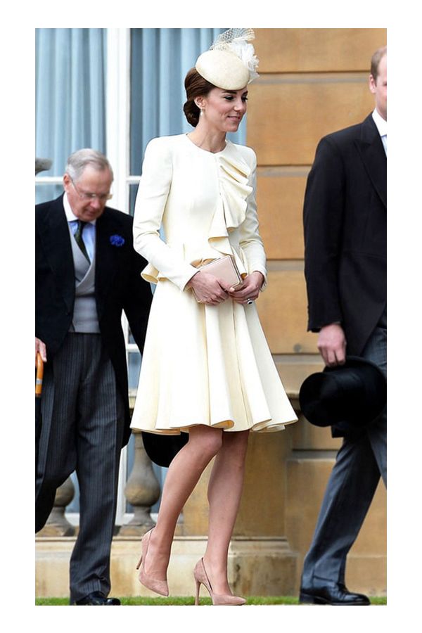 Kate Middleton Inspired Cream Long-sleeve Ruffled Dress Celebrity Outfit