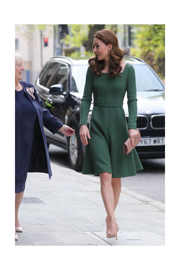 Evergreen Poise – Kate Middleton New Centre of Excellence Opening–Inspired Square-Neck A-Line Knee-Length Dress
