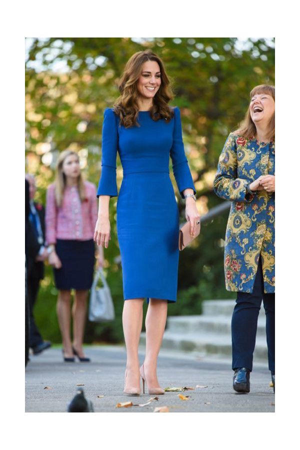 Kate Middleton Inspired Royal Blue Long-sleeve Knee-length Cocktail Party Celebrity Dress