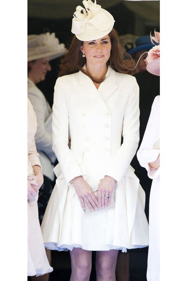 Kate Middleton Inspired Short White Long-sleeve Fit and Flare Coat Dress Celebrity Outfit