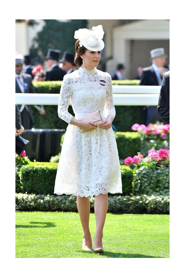 Kate Middleton Inspired White Lace Cocktail Party Celebrity Dress Royal Ascot 2017