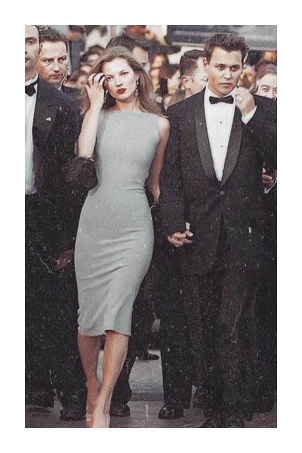Kate Moss Inspired Short Gray Midi Cocktail Party Celebrity Dress Cannes 1997