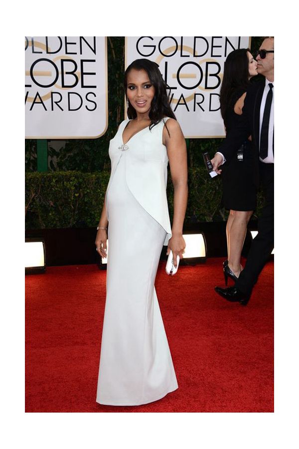 Kerry Washington White Maternity Celebrity Dress Golden Globes 2014