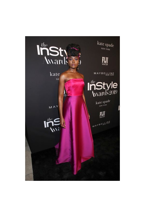Kiki Layne Fuchsia and Purple Strapless Satin Dress InStyle Awards 2019