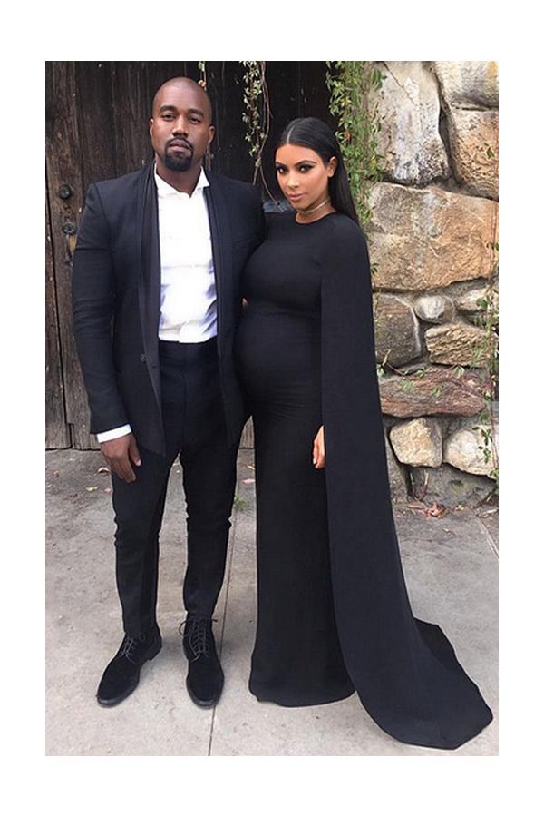 Kim Kardashian Inspired Black Maternity Pregnant Formal Dress with Cape