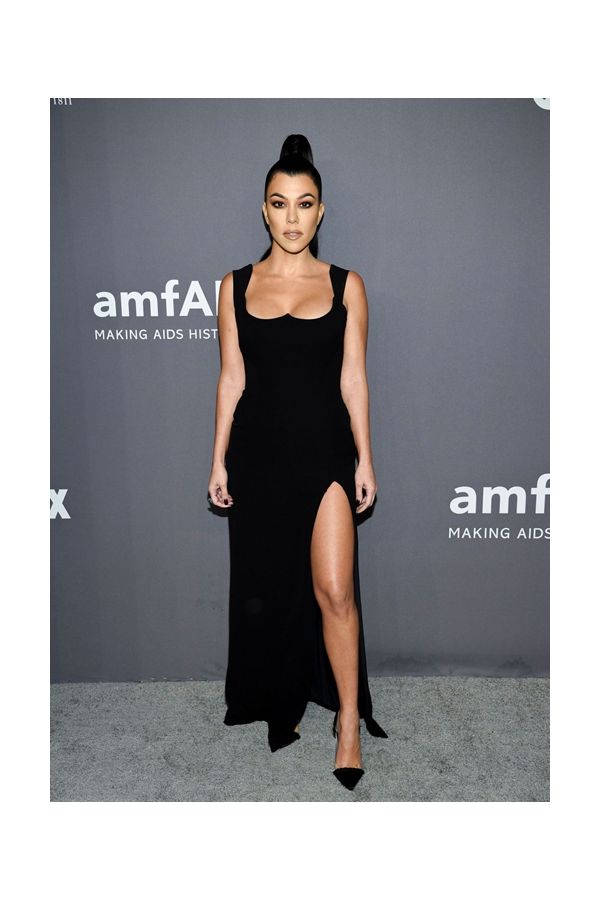 Kourtney Kardashian Inspired Black Formal Evening Celebrity Dress with Slit – Chic Elegance