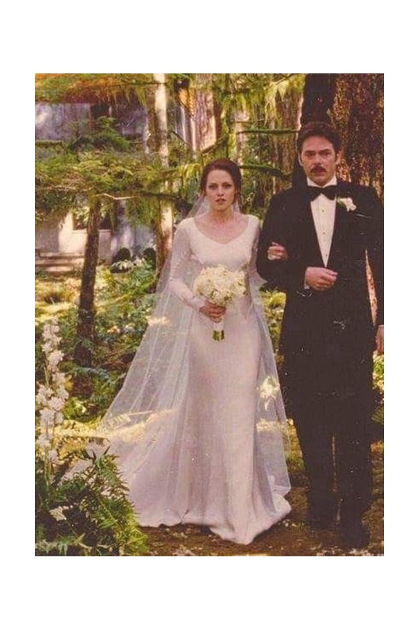 Kristen Stewart Bella Swan White Long-sleeve Celebrity Wedding Dress in Movie Twilight