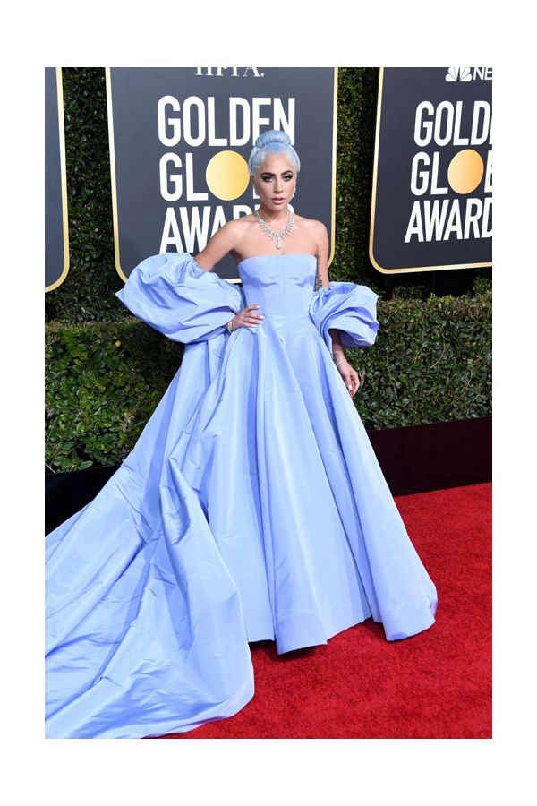 Lady Gaga Lavender Strapless Formal Dress with Cape-sleeves Golden Globes 2019