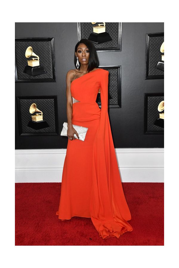 Lala Milan Orange One-shoulder Formal Evening Prom Celebrity Dress Grammys 2020