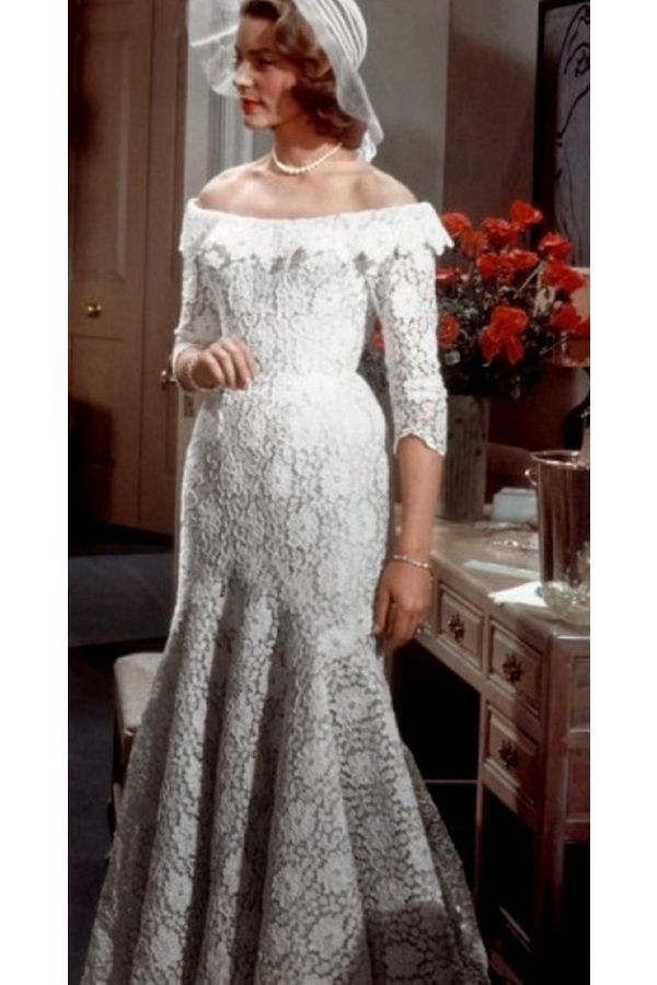 Lauren Bacall White Lace Mermaid Wedding Dress Movie "How to Marry a Millionaire"