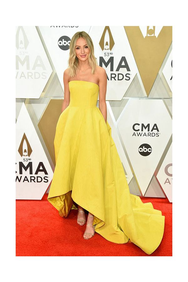 Lauren Bushnell Yellow Strapless Ball Gown Celebrity Evening Prom Dress CMA 2019