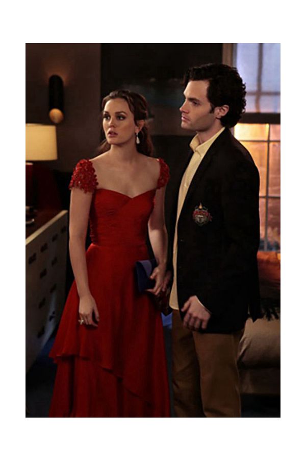 Leighton Meester Blair Waldorf Red Cap-sleeve Formal Prom Dress Gossip Girl