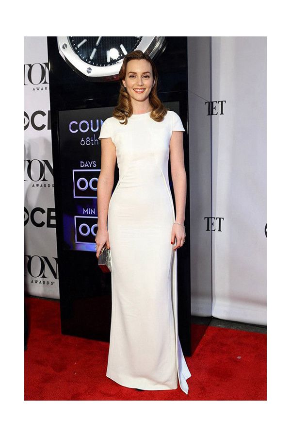 Leighton Meester White Cap-sleeve Formal Evening Prom Celebrity Dress Tony Awards 2014