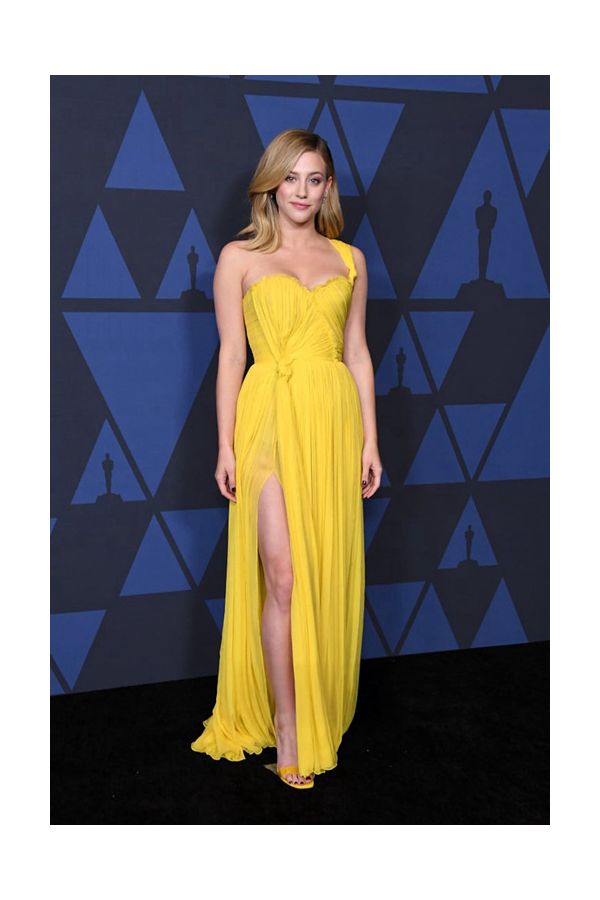 Lili Reinhart Yellow One-Shoulder Chiffon Prom Dress Governors Awards 2019