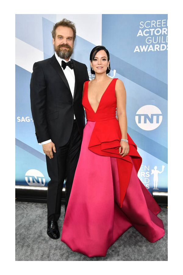 Lily Allen Red Plunging V-neck Formal Prom Celebrity Dress SAG Awards 2020