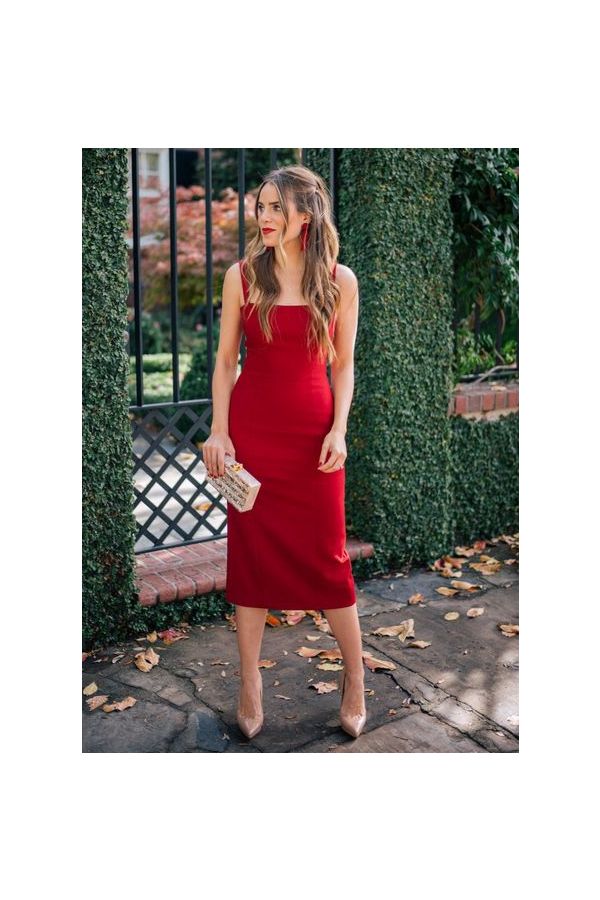 Dakota Johnson Inspired Little Red Midi-length Cocktail Party Celebrity Dress Fifty Shades Darker