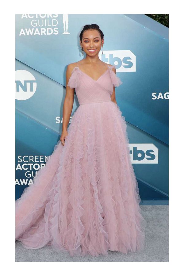 Logan Browning Pink Ball Gown Tulle Celebrity Formal Prom Dress SAG Awards 2020