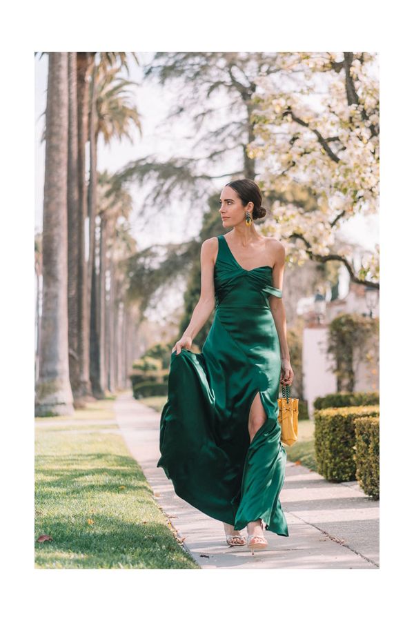 Louise Roe Green Off-the-shoulder Satin Formal Prom Celebrity Wedding Guest Dress
