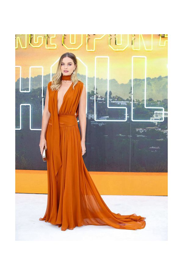 Margot Robbie Orange Dress "Once Upon a Time in Hollywood" Premiere