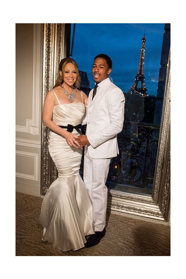 Mariah Carey White Satin Mermaid Bridal Dress Nick Cannon Wedding